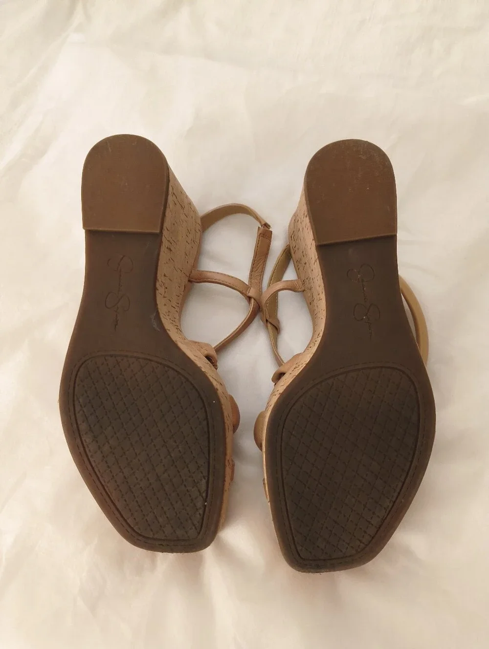 Jessica Simpson Nude Tan Cork Wedge Slingback Sandals